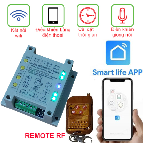 BỘ ĐIỀU KHIỂN WIFI 4 THIẾT BỊ HES SMART 4CH-SW Smart life APP Có Remote RF