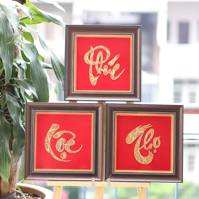 Bộ Tranh chữ Phúc Lộc Thọ thư pháp mạ vàng 24K - Golden Gift Việt Nam