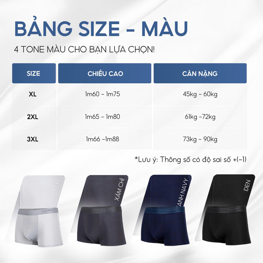 Quần boxer nam , quần lót đùi nam cao cấp ARES 03 được làm bằng chất thun lạnh mềm mịn thấm hút mồ hôi co giãn 4 chiều