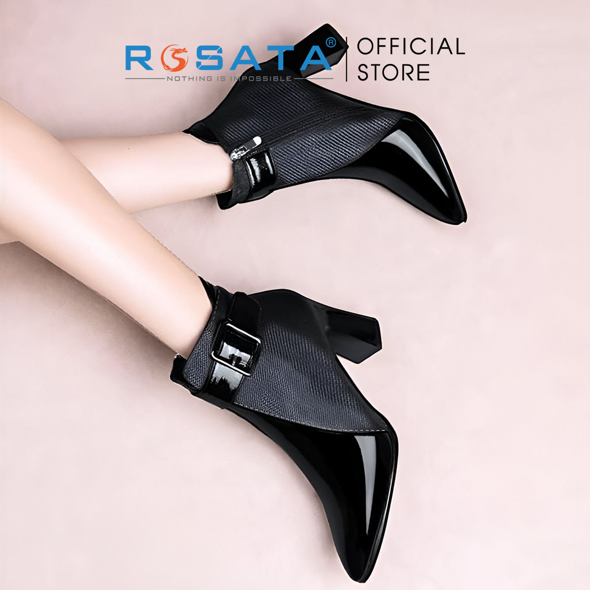 Boots thời trang nữ da bóng phối vân ROSATA RO603 - 8p - HÀNG VIỆT NAM - BKSTORE