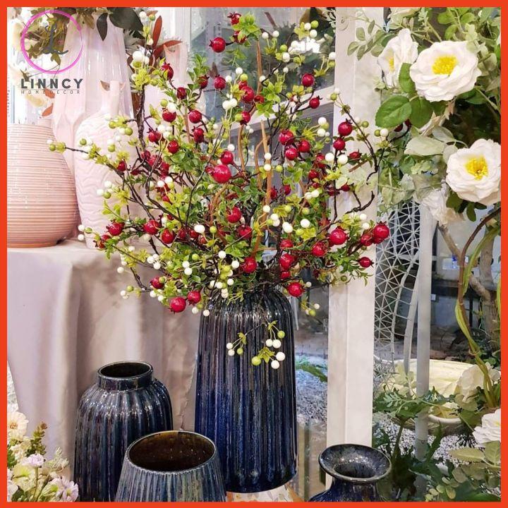 Cành lựu phú quý tài lộc dài 63cm trang trí nhà cửa, cửa hàng, văn phòng, lớp học, làm đạo cụ chụp ảnh