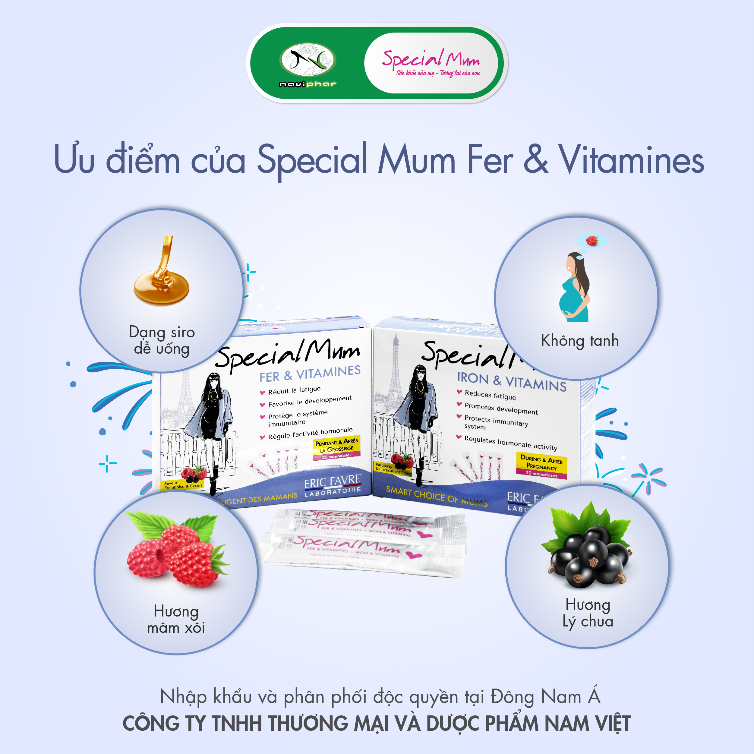 TPBVSK Special Mum Fer & Vitamines - Bổ sung sắt và vitamins cho phụ nữ mang thai cho con bú (20 gói) [Nhập khẩu Pháp]