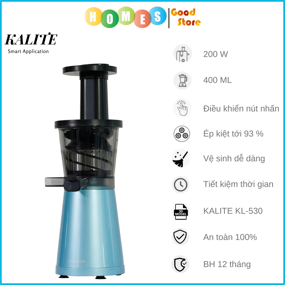 Máy Ép Chậm Kalite KL-530 Tiêu Chuẩn Châu Âu Dung Tích 400 ML Công Suất 200 W - Hàng Chính Hãng