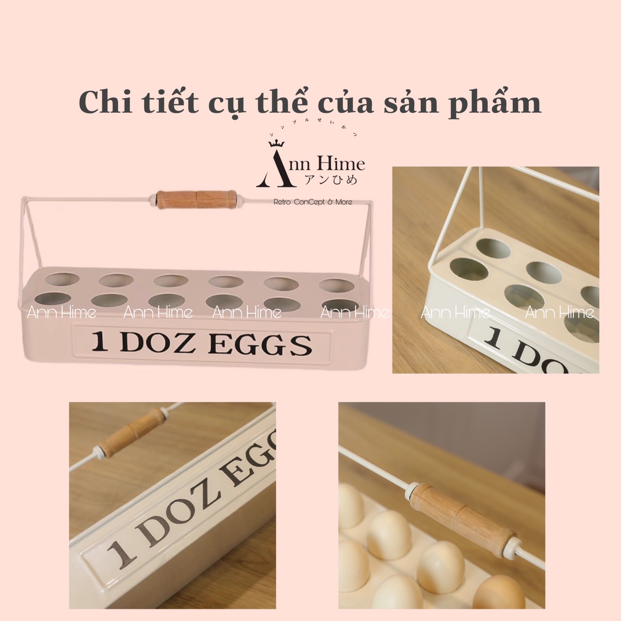 Khay Đựng Trứng Vintage Bằng Kim Loại Có Quai Xách / Giỏ Đựng Trứng Kim Loại Nhập Khẩu