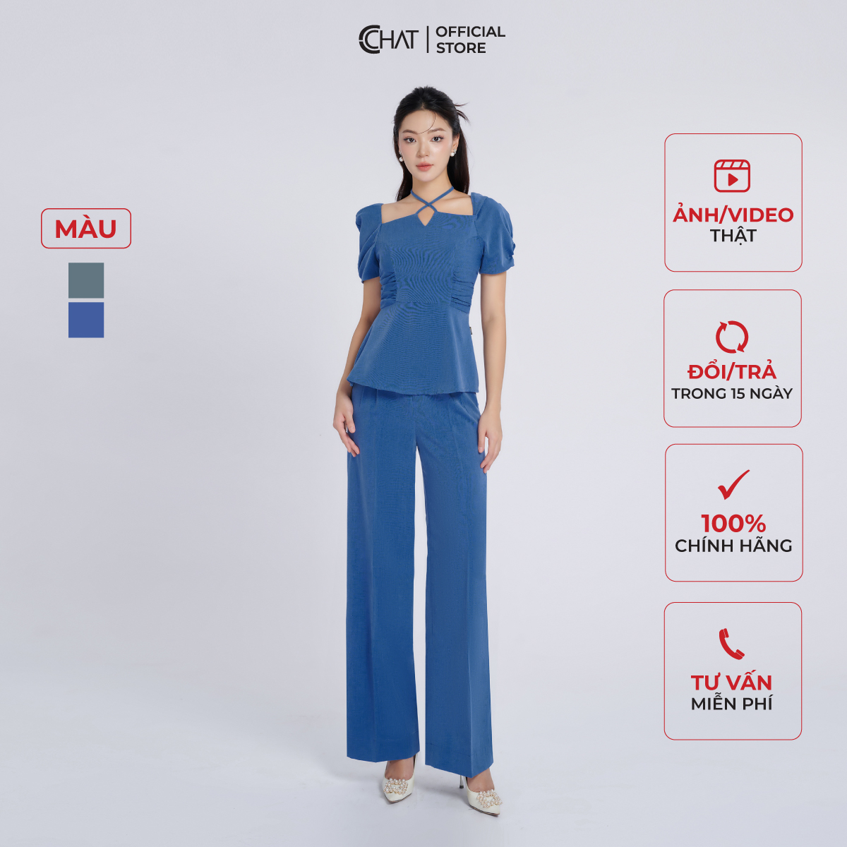 Set Đồ Nữ Bộ Quần Áo Cổ Vuông Dáng Suông Chất Thô Cao Cấp 53BNT2003ST