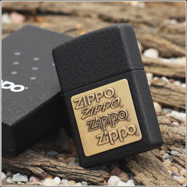Bật Lửa Zippo Brass Emblem Black Crackle 362