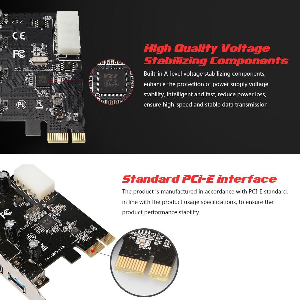 Thẻ mở rộng cổng PCI-E sang 4 cổng USB3.0 với giao diện nguồn 4Pin lớn cho máy tính để bàn