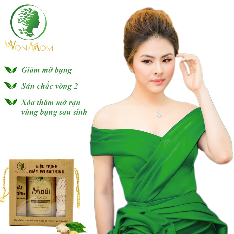 Liệu trình giảm eo sau sinh Wonmom ( 1 Hộp muối quấn bụng + 1 Dầu gừng + 1 Đai quấn muối + 1 Gen nịt bụng )