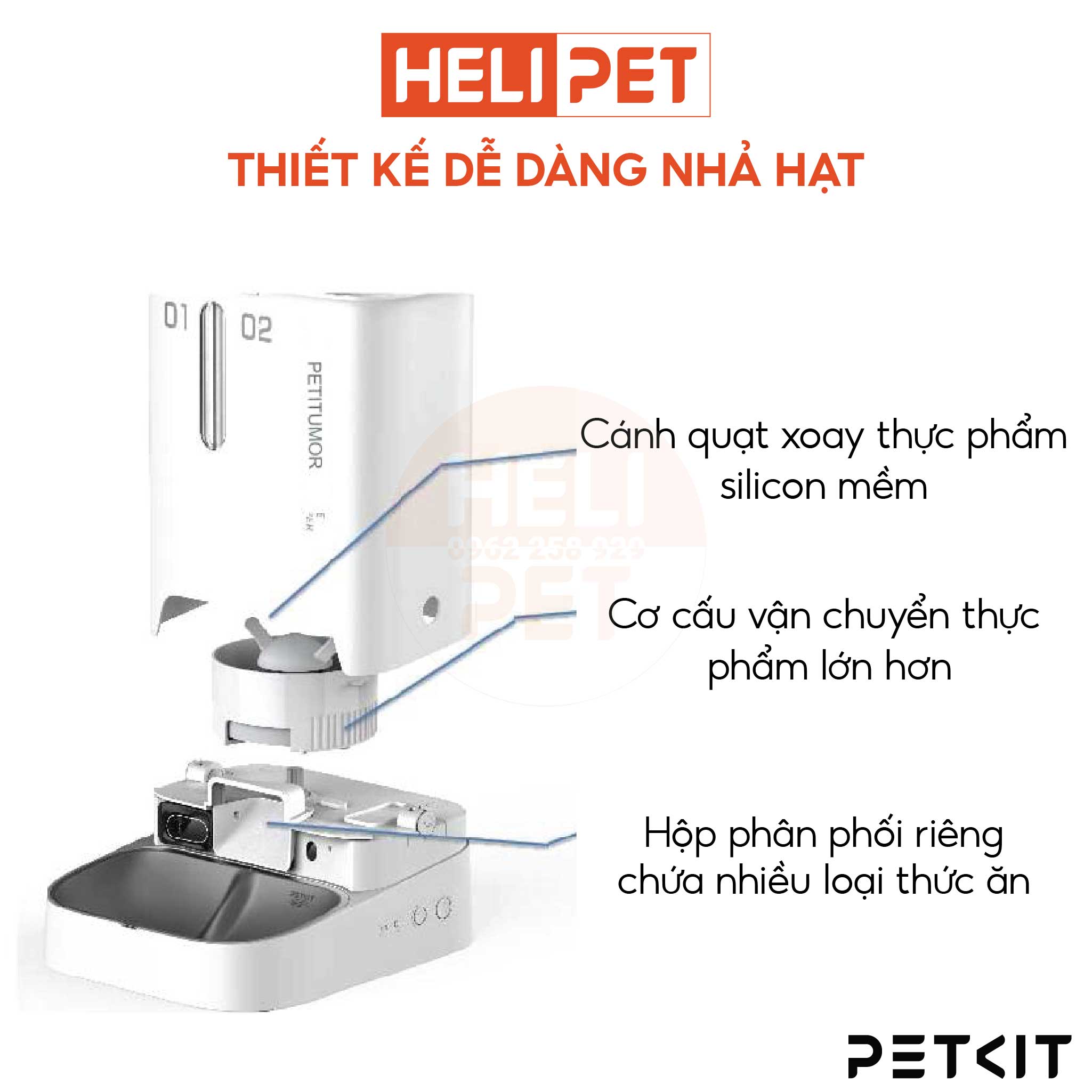 Máy Nhả Hạt Tự Động Cho Chó Mèo PETKIT Gemini YumShare Camera Có Hai Ngăn Dung Tích 5 Lít- HeLiPet