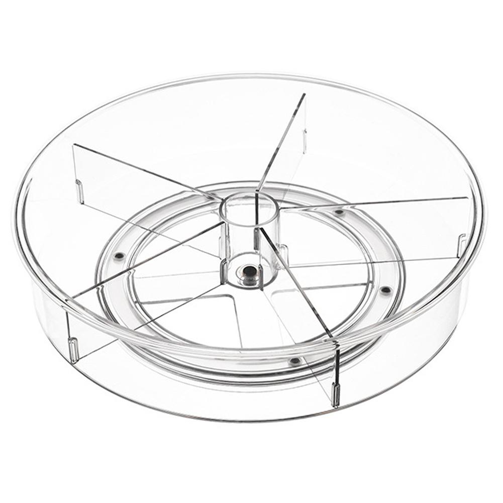 Transparent Storage Turntable with Removable Partitions PET Clear Rotating Turntable Organizing and Storage Boxes
