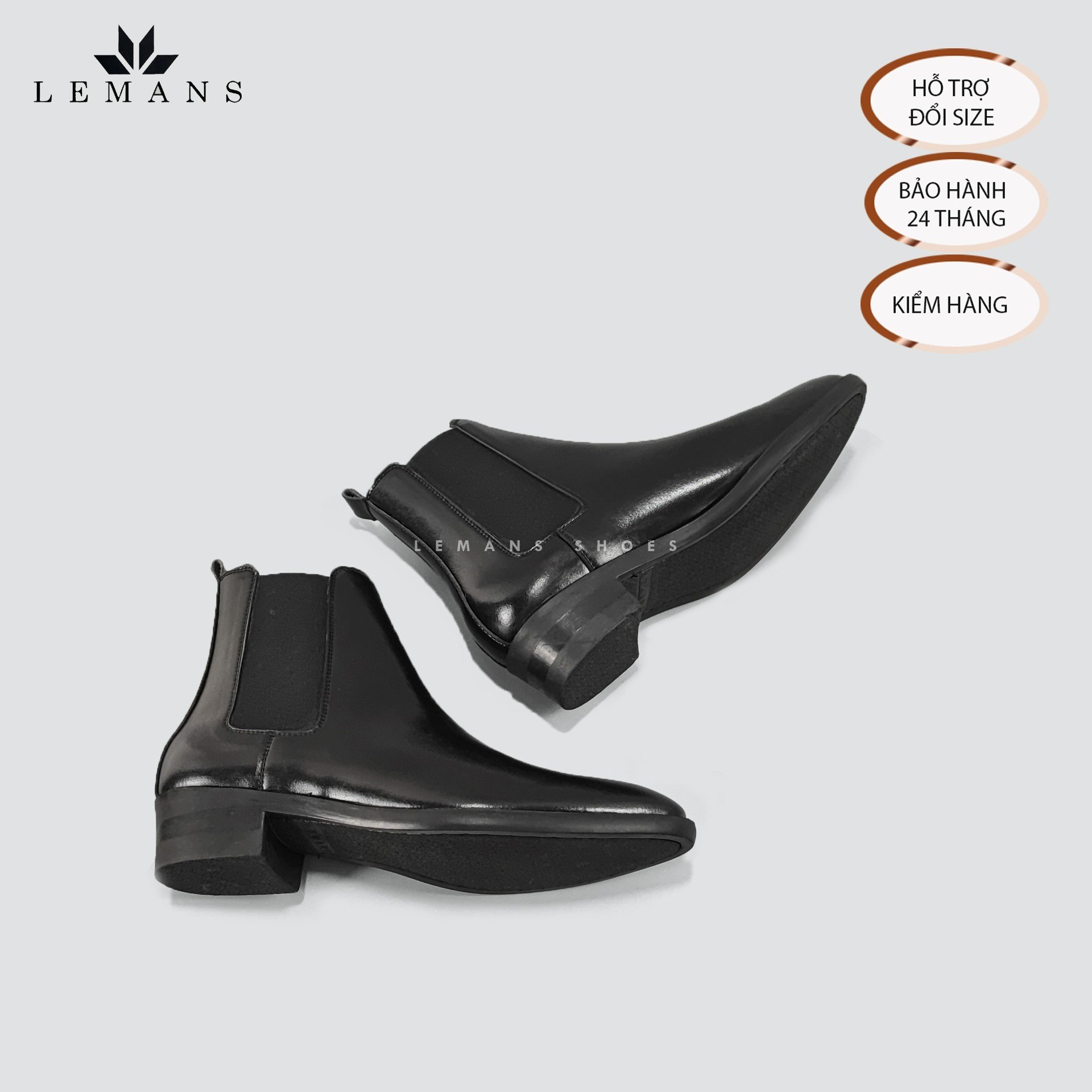 Giày da bò nappa Chelsea boots LEMANS CB01, mũi nhọn, Gót cao đế cao 5cm độc quyền, Bảo Hành 24 tháng