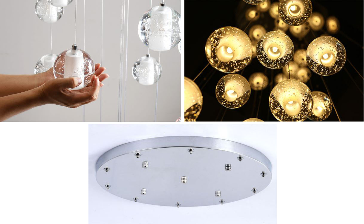 Đèn thả thông tầng KUNLI trang trí nội thất hiện đại loại 10 bóng pha lê thủy tinh cao cấp