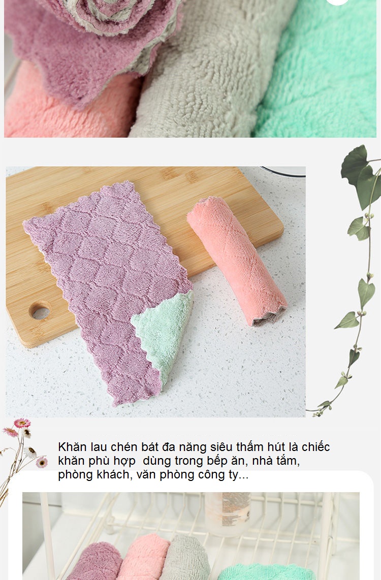 Combo 10 Khăn Lau Nhà Bếp Đa Năng 2 Mặt Siêu Thấm-Hàng Chính Hãng (Giao Màu Ngẫu Nhiên