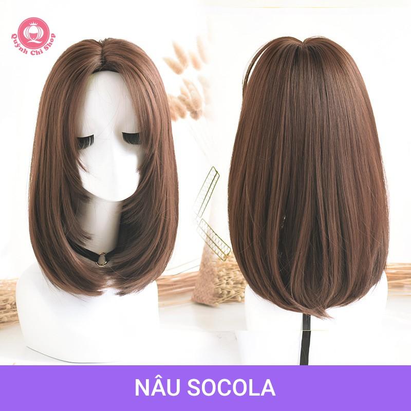 Tóc giả nguyên đầu ngang vai CAO CẤP, tóc không mái đẹp - tặng lưới tóc.