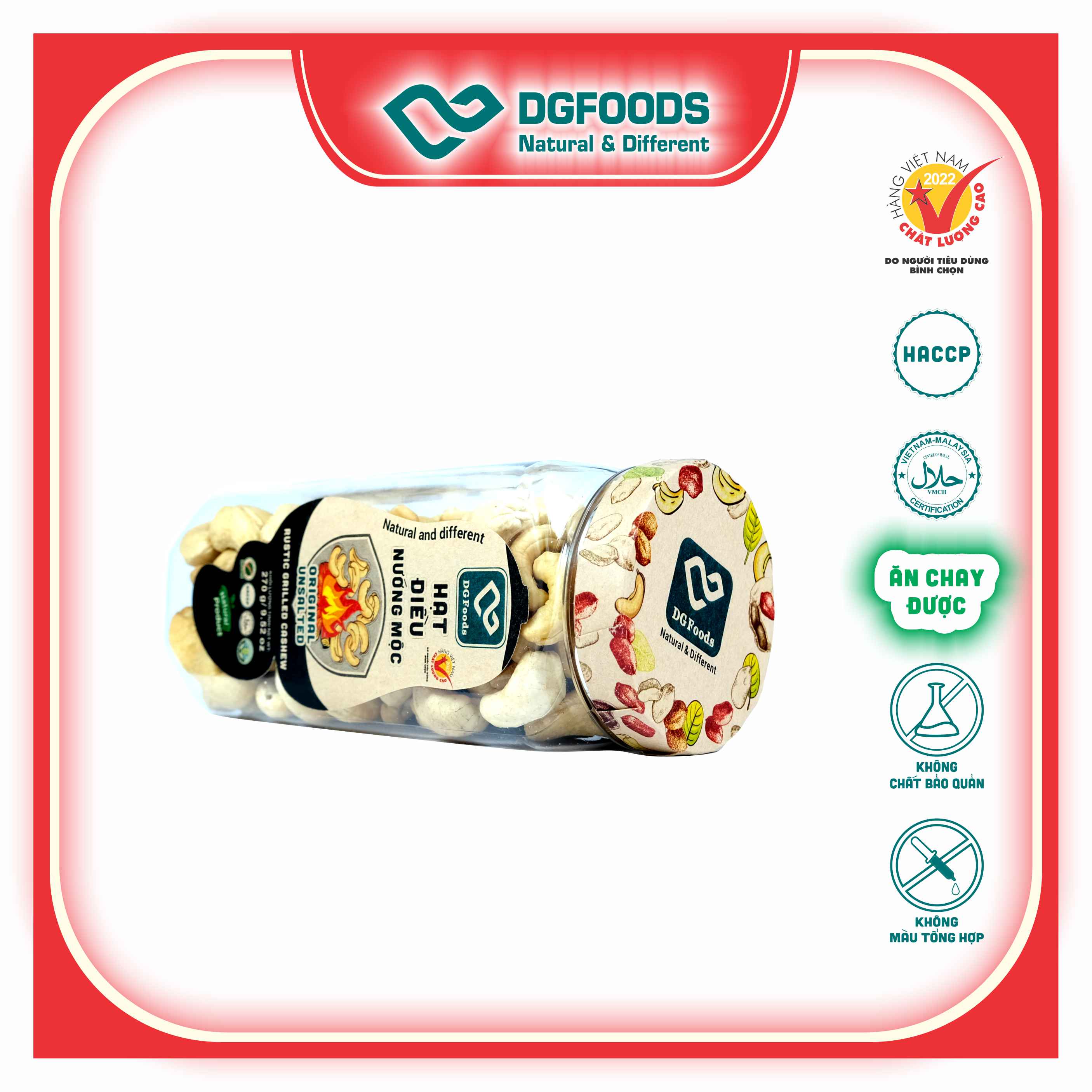 Hạt Điều Nướng Mộc DGoods 270g/ Rustic grilled cashew/ HVNCLC, Haccp, Halal, Ăn chay, Ăn kiêng, Đặc sản Cần Thơ, Hạt điều bình phước