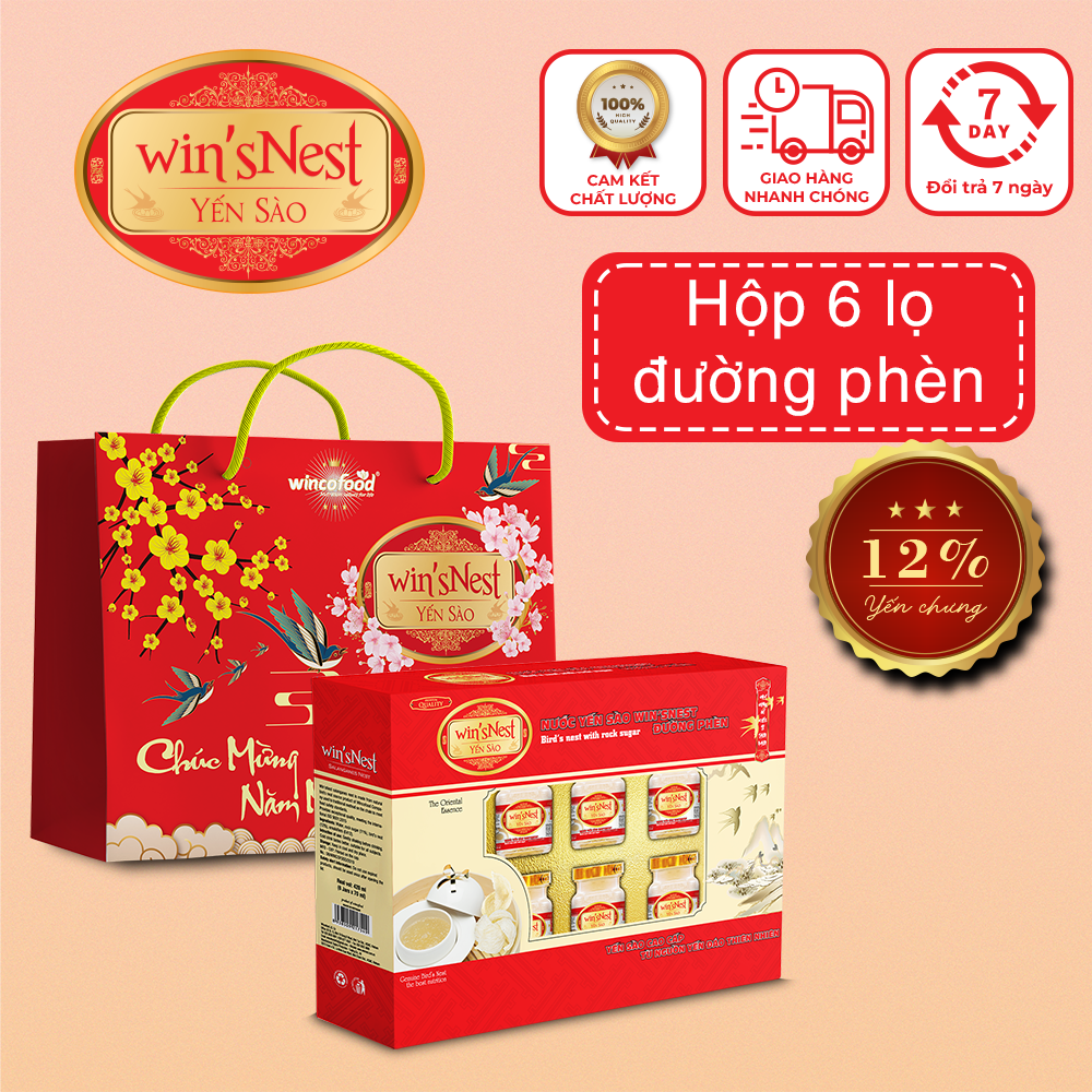 (Thùng Yến Xuân) 6 Hộp Nước Yến Sào win'sNest Đường Phèn 12% (6 Lọ * 70 ml / Hộp)