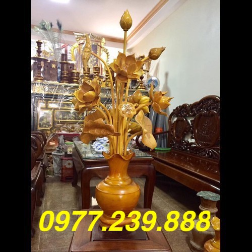 Hoa sen gỗ mít bình trơn 2 bình