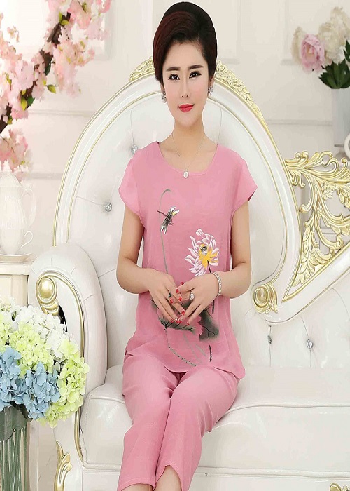 Bộ đồ trung niên cho mẹ - Đũi hoa cúc B57