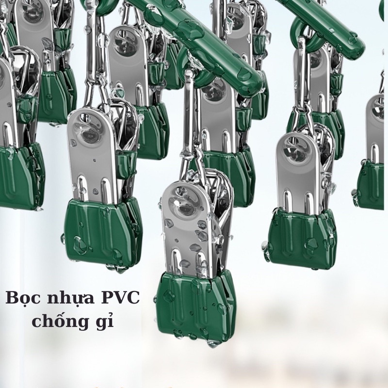 Móc chùm phơi đồ 10 kẹp bằng inox chắc chắn chống gió