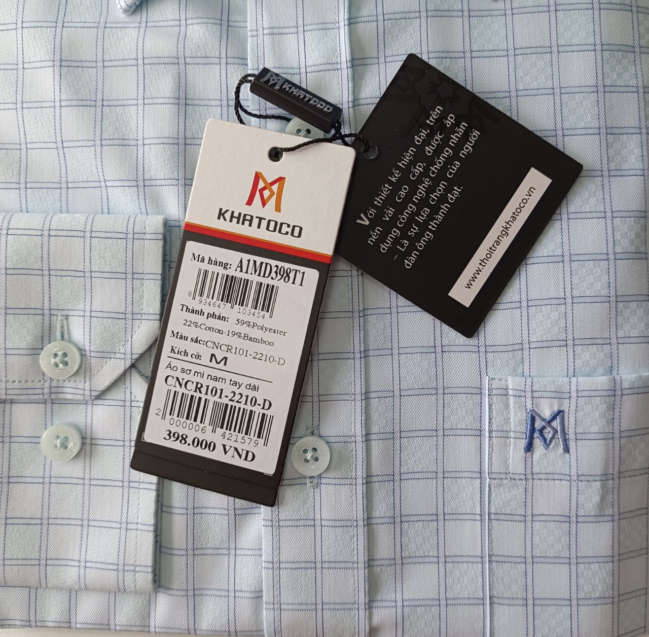 Khatoco- Áo sơ mi dài tay Khatoco dáng Tailor Fit chống nhăn, mát mịn vải sợi tre, cotton