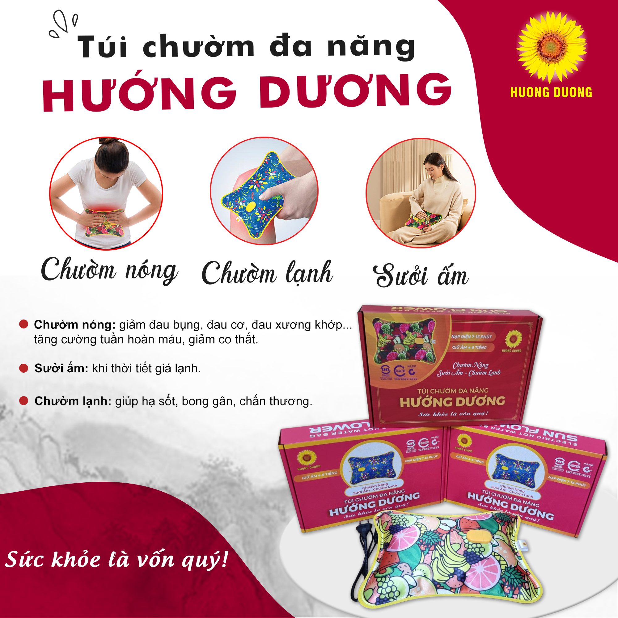 Túi chườm điện nóng lạnh đa năng Hướng Dương ( hoạ tiết và màu ngẫu nhiên)