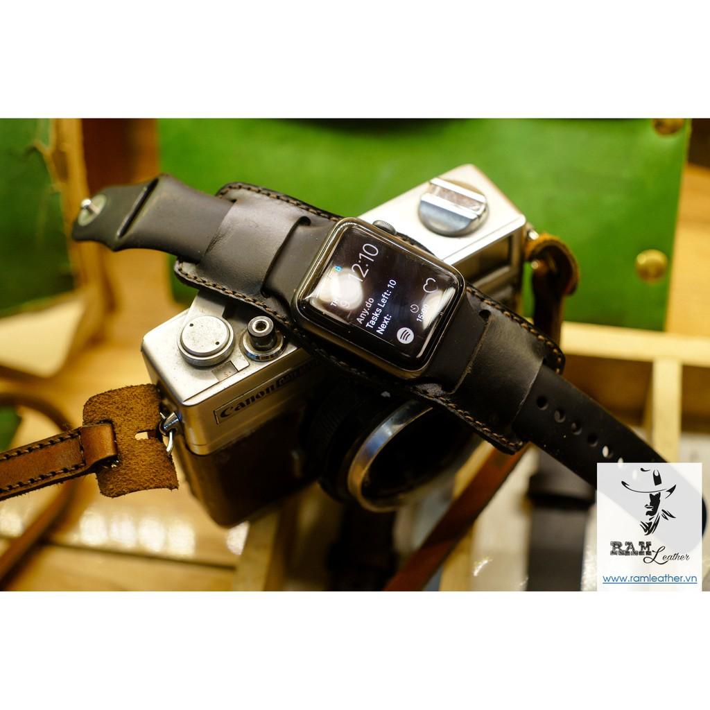 TẤM ĐỆM BUNDSTRAP RAM B2 DA BÒ ĐEN ĐỂ KẾT HỢP VỚI DÂY ZIN CỦA APPLE WATCH - RAM LEATHER