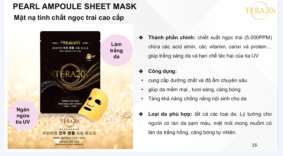 Combo 2 mặt na dưỡng trắng da cao cấp TERA20's dòng Premium Ampoule