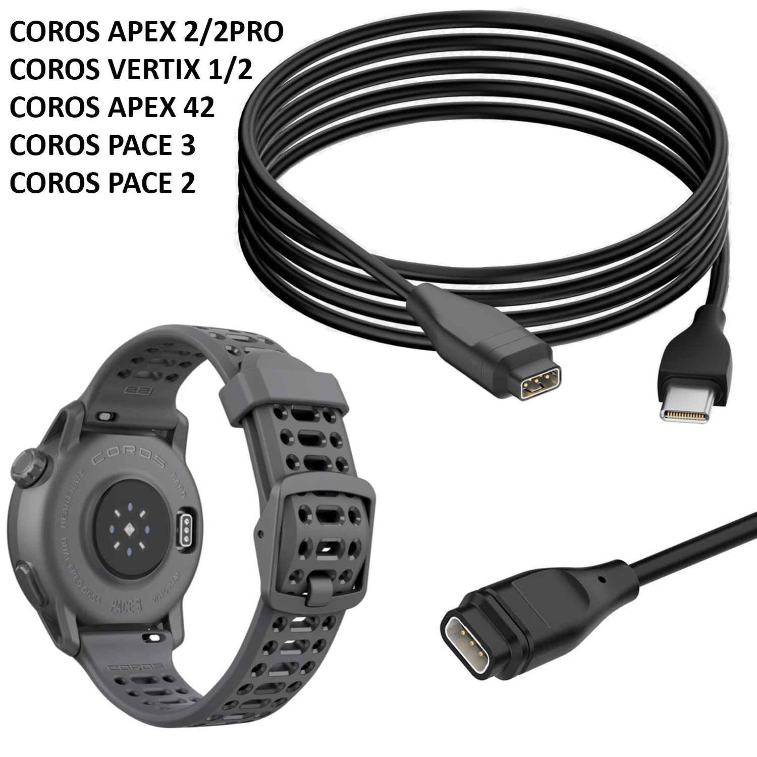 Cáp Sạc USB C cho Coros Pace 2 / Coros Pace 3 / Coros Apex 2,2 Pro / Coros APEX 42 / Coros Vertix 1,2 - Hàng Chính Hãng