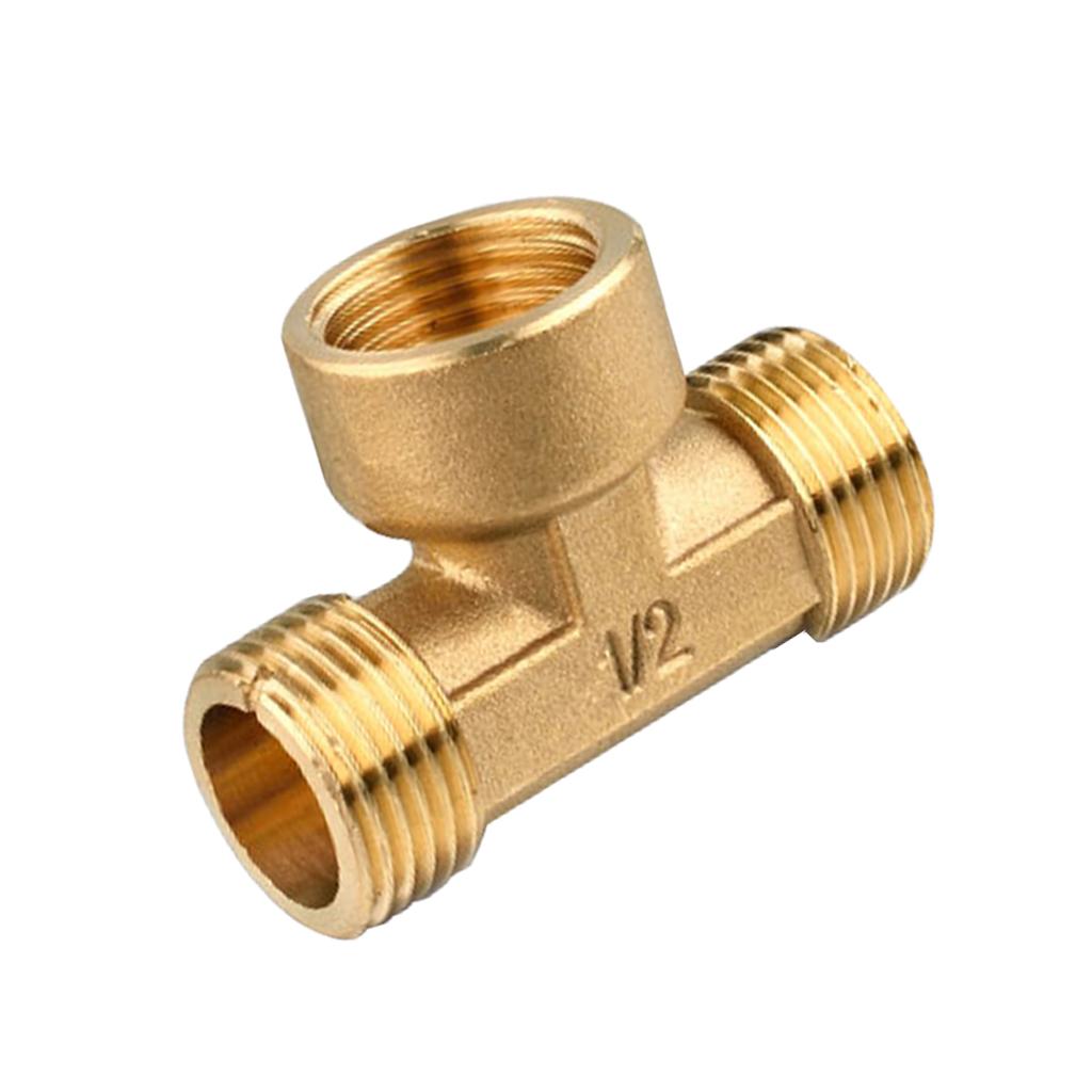 1/2 inch // 3 Way Brass Male Female Male Tee Fitting Pipe Connector T-Junction - Thickened Wall - High and Low Temperature Resistant