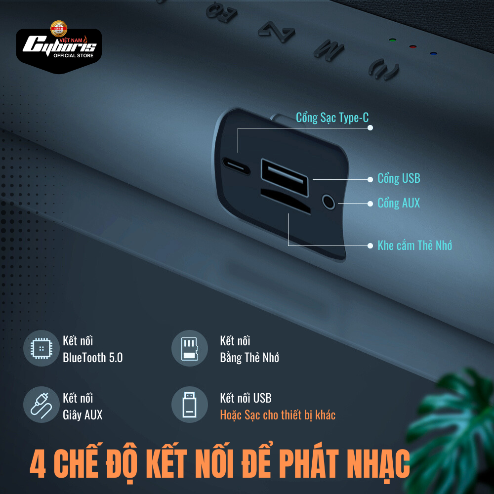 Loa Nghe nhạc Bluetooth Cyboris T9 - Màu Đỏ, Loa siêu Bass, Công suất 80W, Chống nước IPX5, Pin 10400mAh. Hàng Chính Hãng