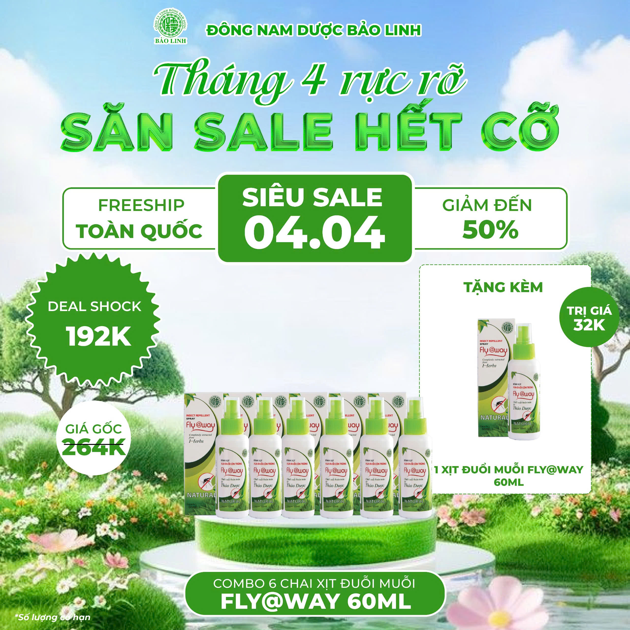 [Combo 2 Chai 60ml] Xịt Đuổi Muỗi Và Côn Trùng Flyaway Bảo Linh, 100% Thảo Dược Từ Thiên Nhiên, An Toàn Cho Bé và Cả Gia Đình