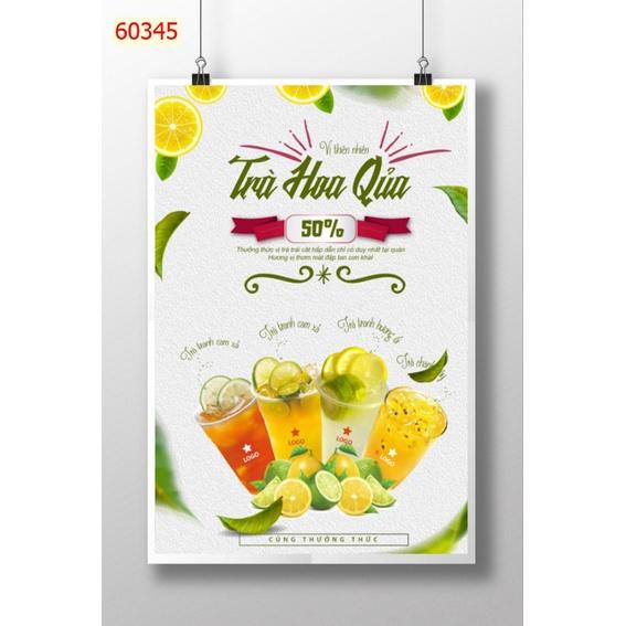Tranh dán tường 3D dán quán trà chanh, trà sữa-