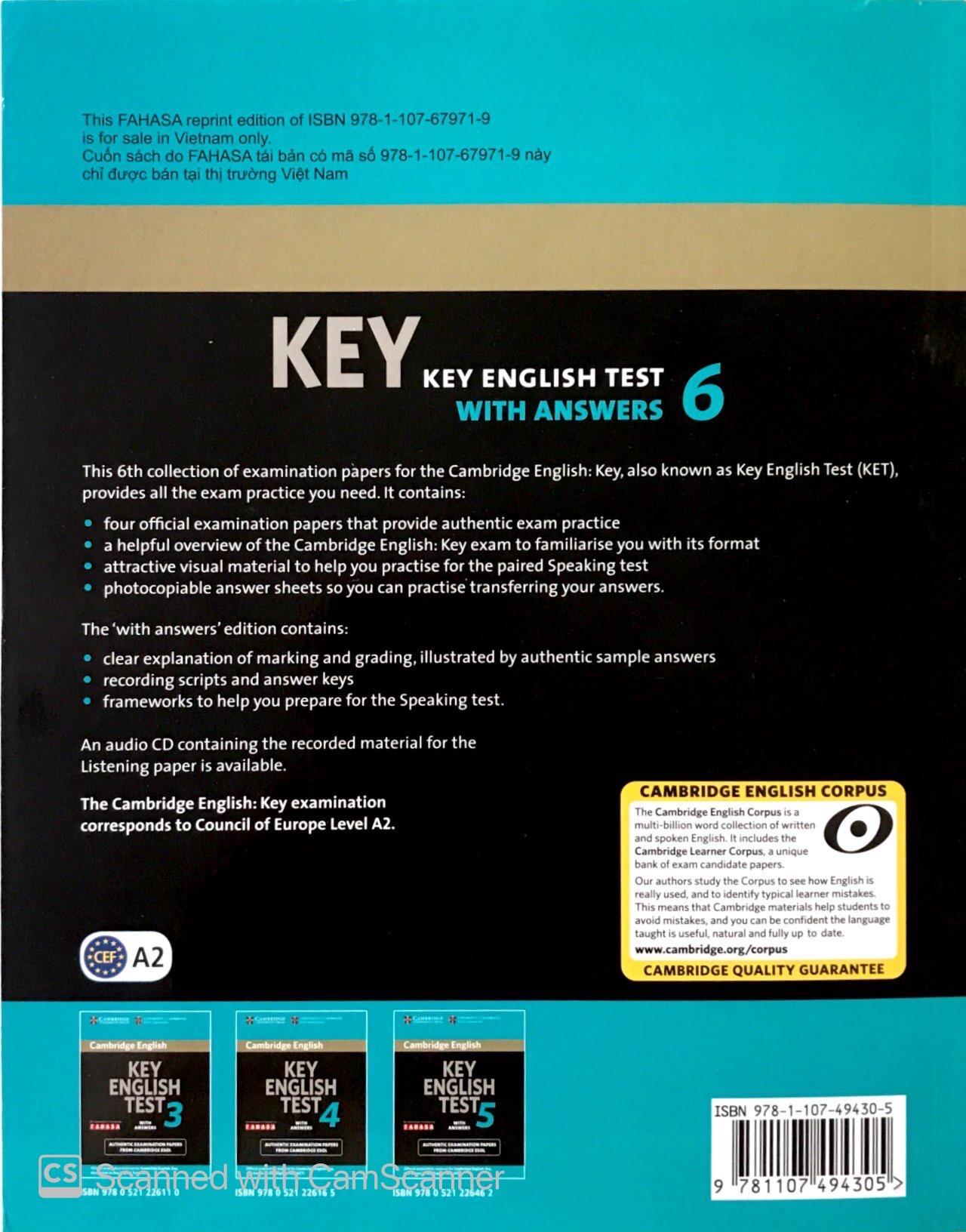 Hình ảnh Cambridge English KEY - Key English Test 6 with Answers