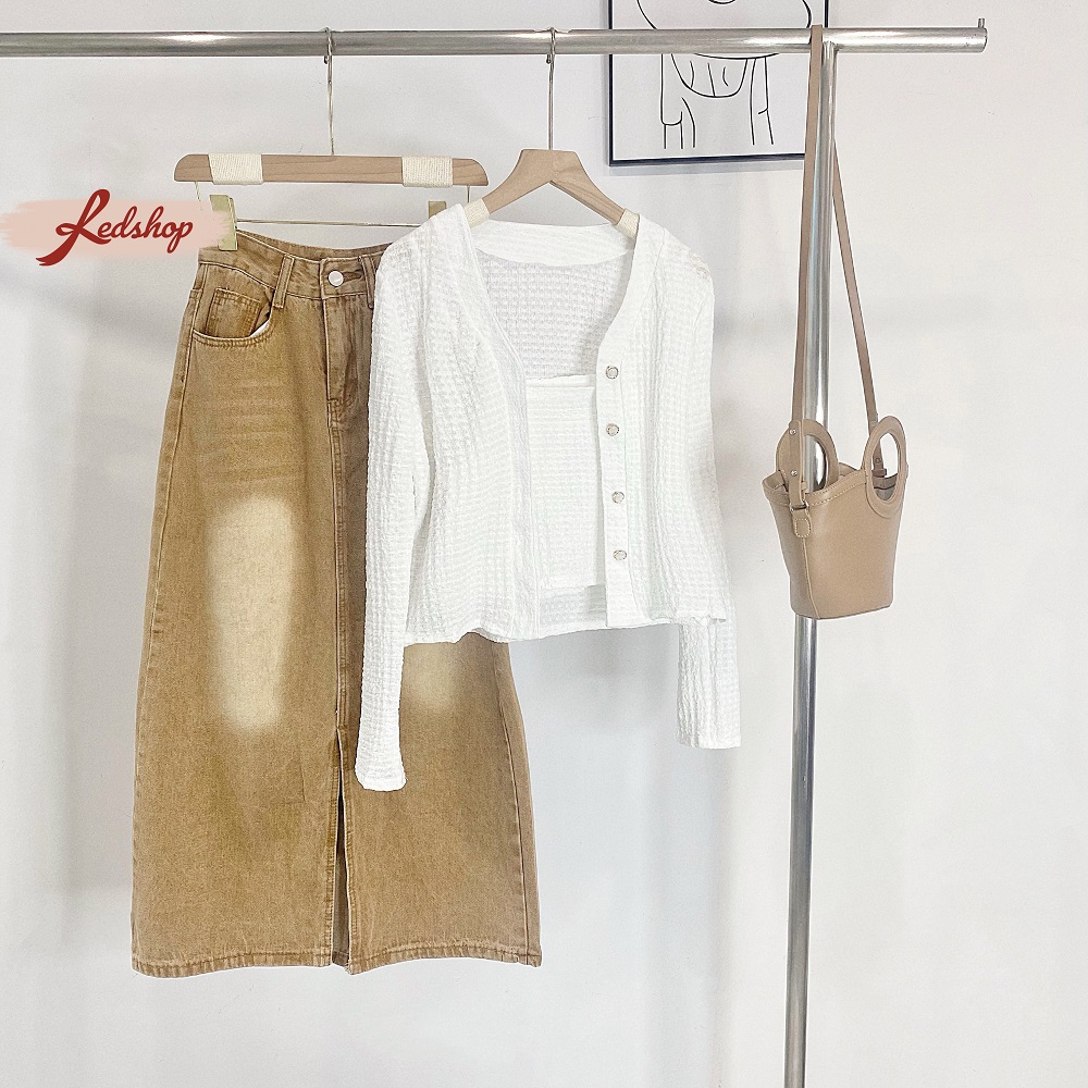 Áo khoác len cardigan tặng kèm áo 2 dây, đi dạo phố phong cách Hàn Quốc Red Shop 29902