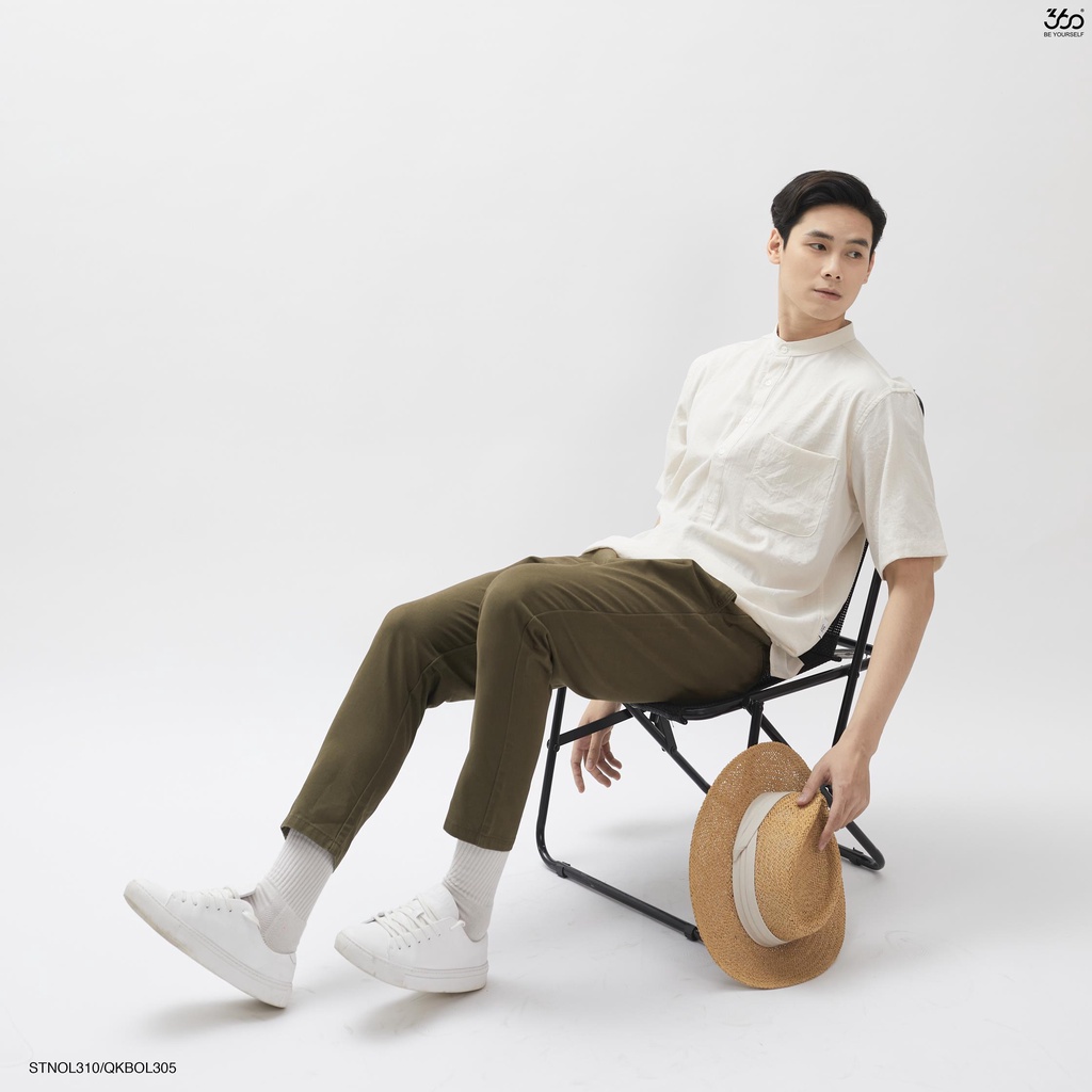 Áo sơ mi nam cổ tàu 4 cúc thương hiệu 360 Boutique sơ mi henley chất liệu đũi xước form relax - STNOL310