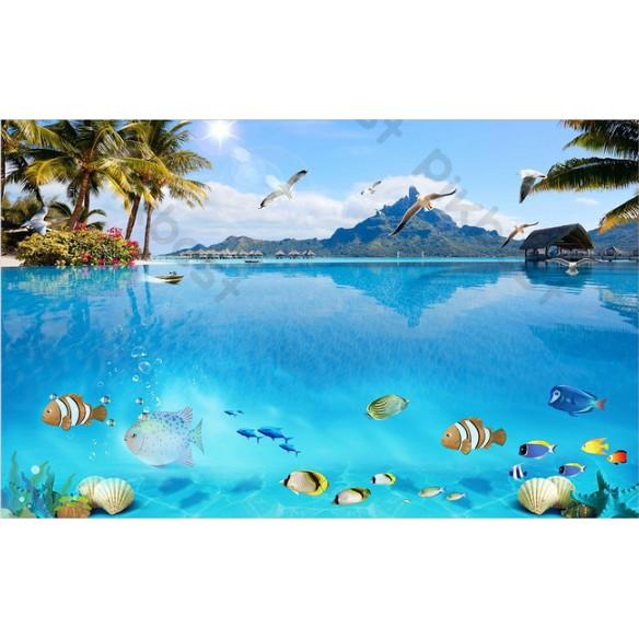 Tranh dán tường Tranh phong cảnh bãi biển thơ mộng, tranh dán tường 3d hiện đại MS1182573