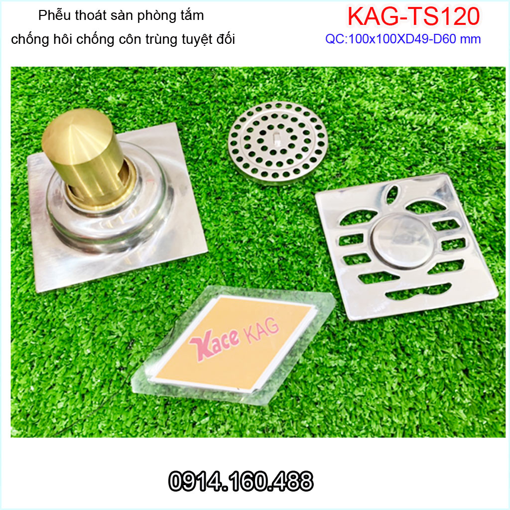 Thoát sàn 10x10cm KAG-TS120 đế đạn, Hố ga trái táo nhà tắm ống từ D49-60  thoát nước nhanh  chăn tóc tốt dễ sửa chữa