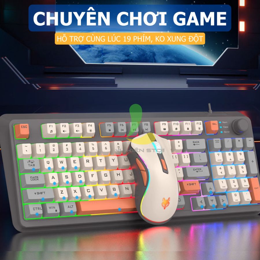 Combo bàn phím chuột có dây gaming XUNFOX K820 - Bàn phím chơi game Led 7 màu phím giả cơ chuột 3600 DPI ấn tượng - Hàng nhập khẩu