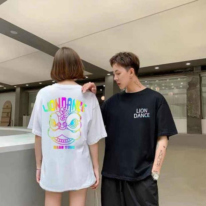 Áo Thun Phản Quang Đầu lân, Áo Thun Cotton 75%, Áo From Rộng, Áo Thun Unisex, thời trang đường phố