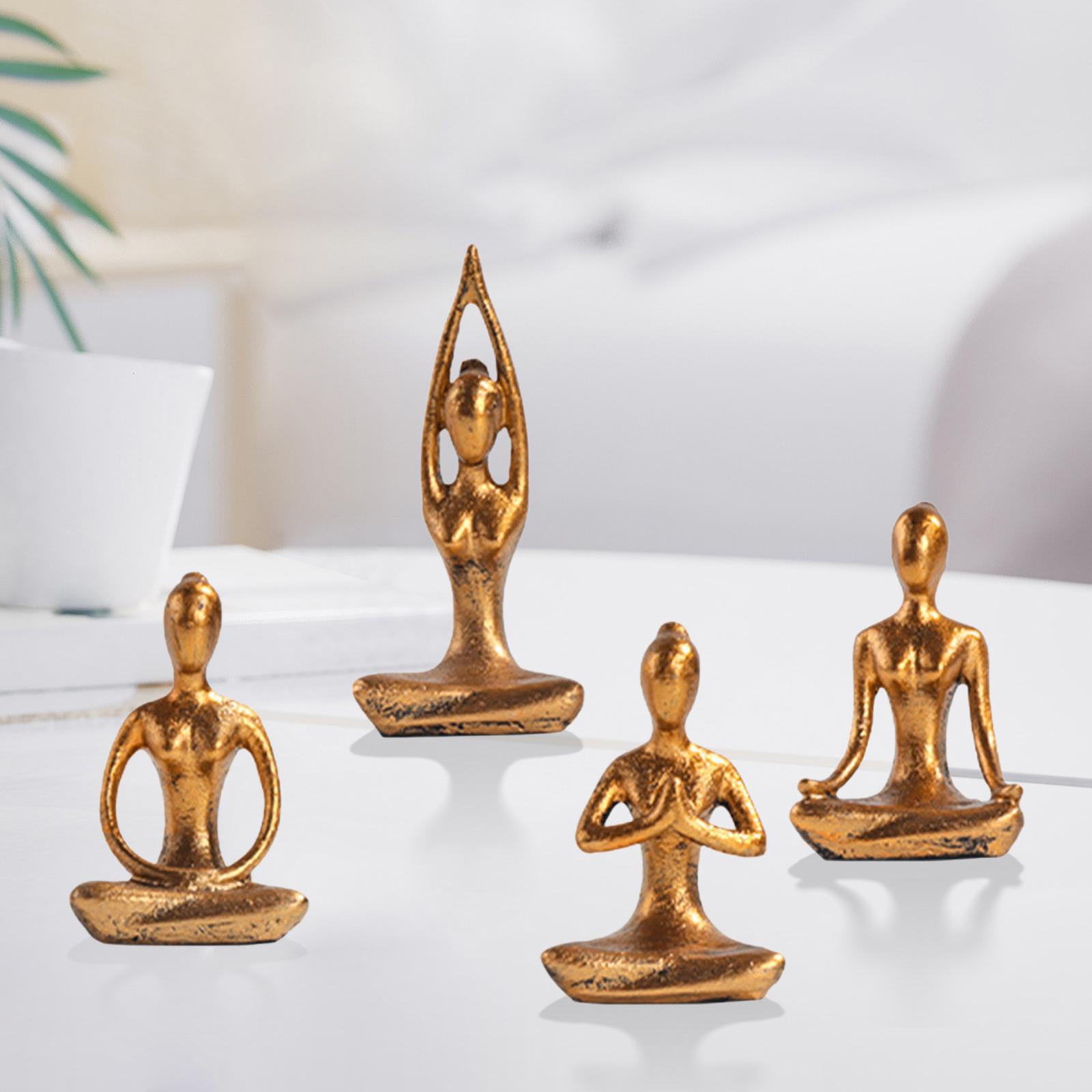 4x Modern Yoga Pose Statue Figurine Meditation Yoga Figure Collectible Sculpture Ornament for  Room Bookshelf Desk Decor