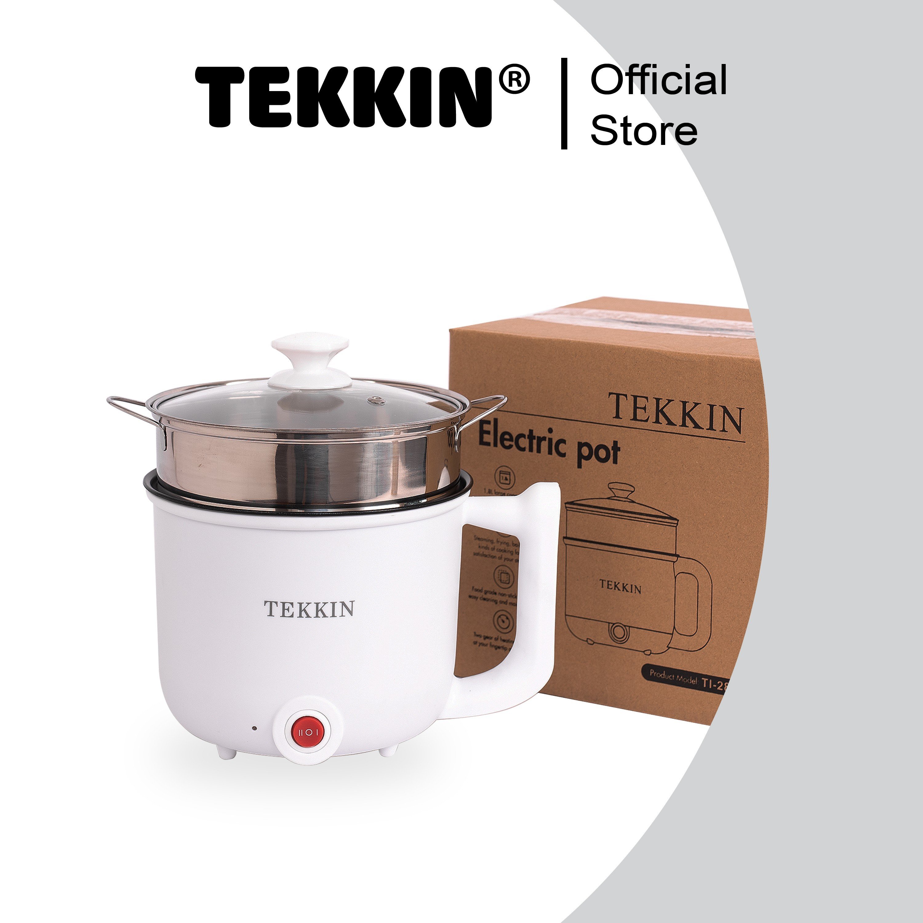 Nồi lẩu điện mini TEKKIN 1.8L 2 tầng đa năng tặng xửng hấp inox - hàng nhập khẩu