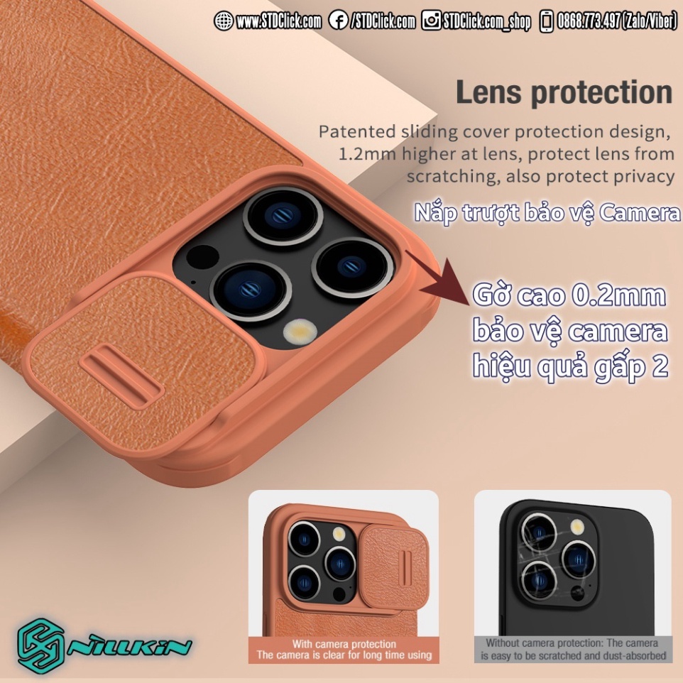 BAO DA DÀNH CHO ĐIỆN THOẠI IPHONE 15 PRO MAX - 15 PRO NILLKIN QIN PRO leather BẢO VỆ CAMERA
