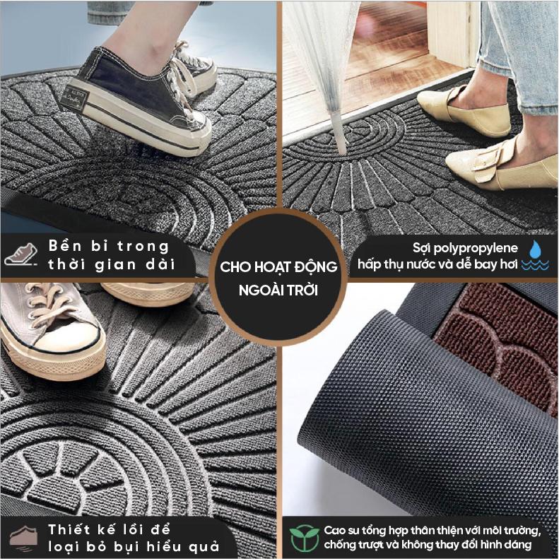 Thảm chùi giày dép siêu bền CAO CẤP, chiếc thảm bán nguyệt có thể đặt ngay cửa ra vào. Đặc biệt thảm chùi giày dép được làm từ Polypropylene chịu được ma sát tốt.