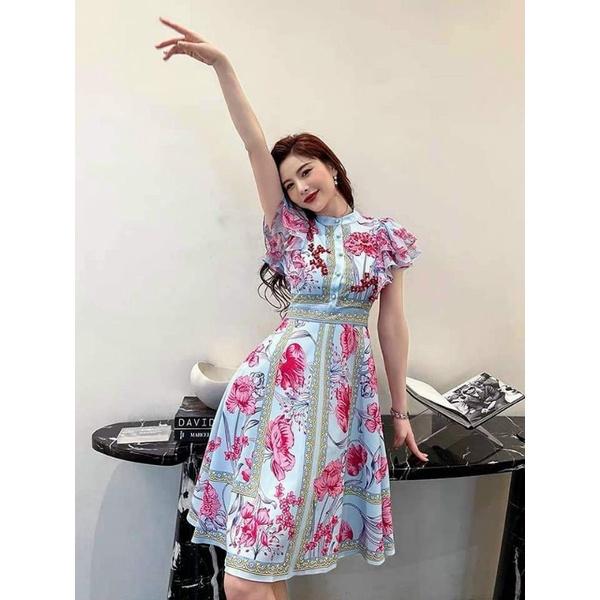 HÀNG NHẬP - ĐẦM XÒE LỤA HOA TAY CÁNH TIÊN CỔ TRỤ