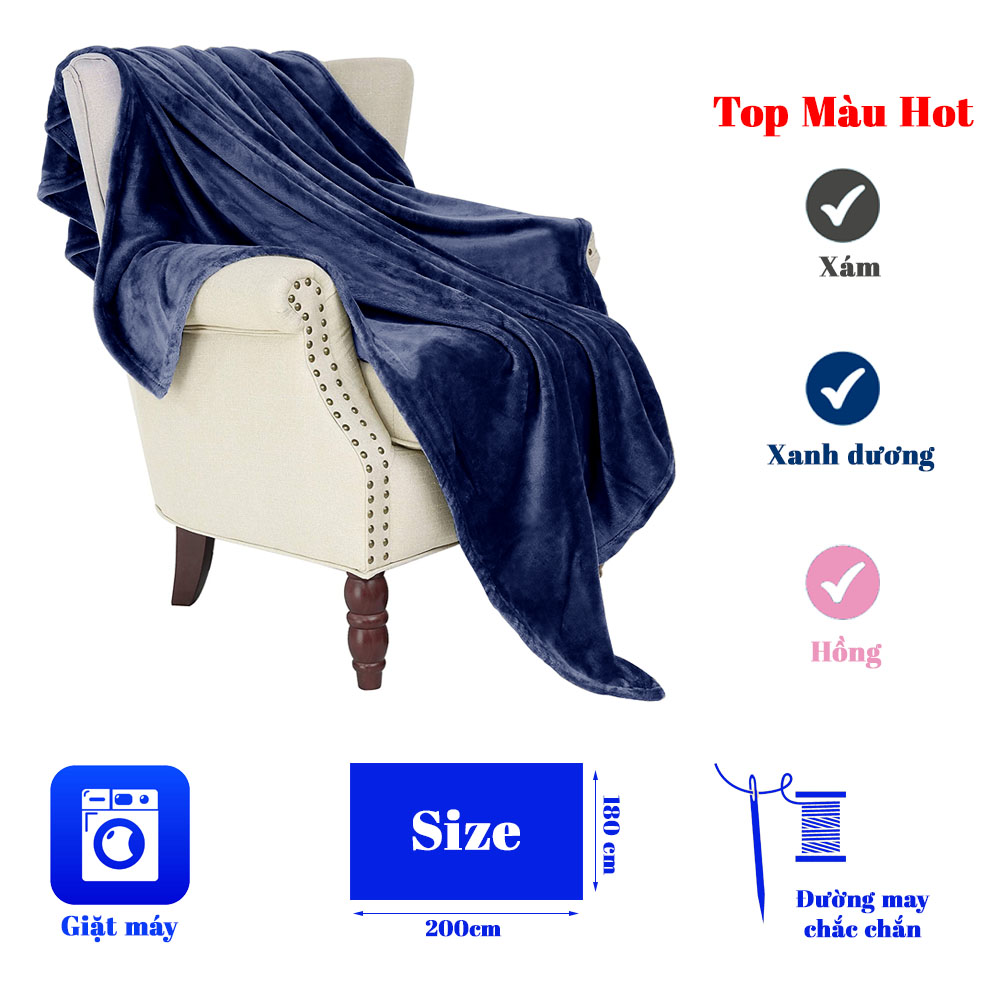 Mền lông cừu xanh dương đậm cao cấp A - 1m8x2m
