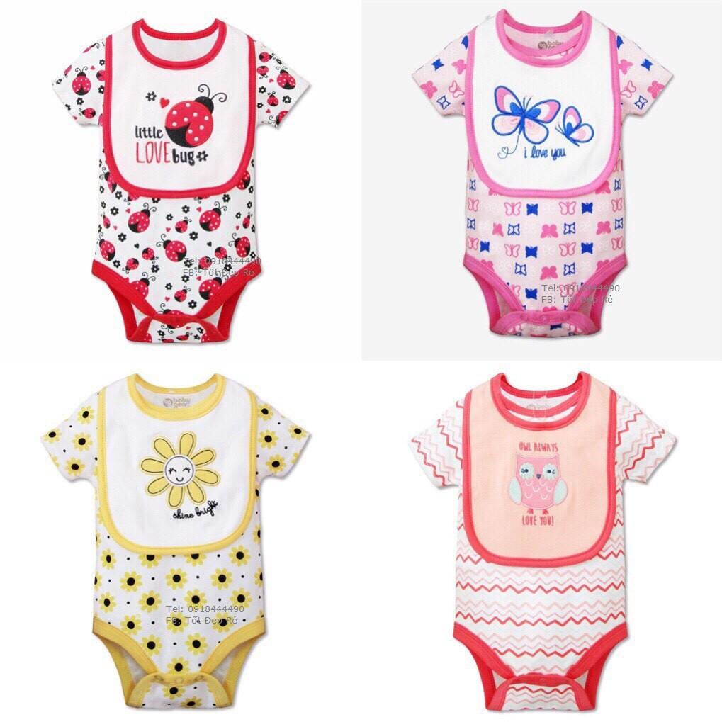 Set body kèm yếm cho bé trai bé gái 0-6 tháng chất cotton đẹp co giãn