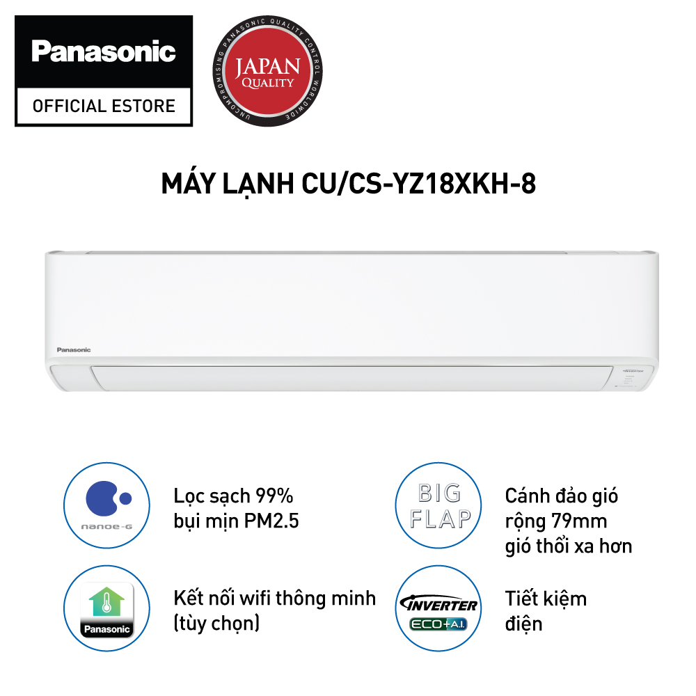 Máy lạnh-Điều hòa Panasonic CU-CS-YZ18XKH-8 - Hai chiều - Inverter tiêu chuẩn - Hàng chính hãng - 2 HP