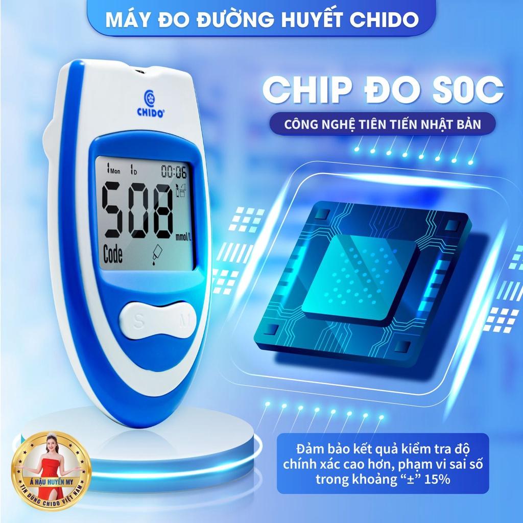 Máy đo đường huyết cao cấp CHIDO, tặng 50 que thử + kim