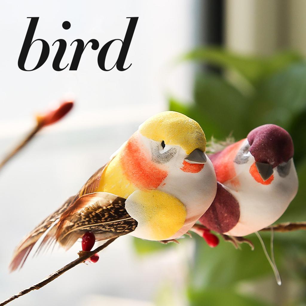 12Pcs Artificial Bird Perched Woodland Fake Feather Birds Garden Decor Claw