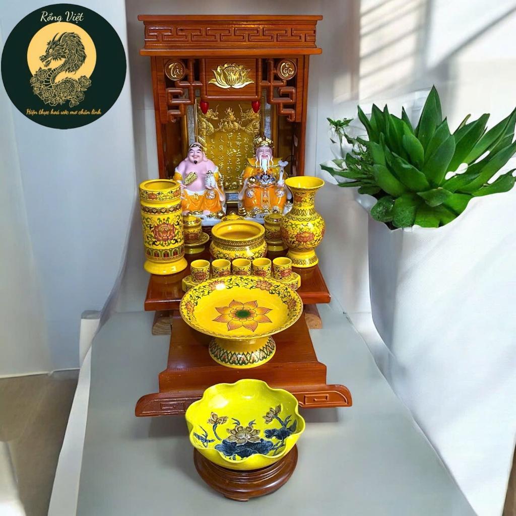 Set ban thần tài gấm vàng RỒNG VIỆT, bộ thờ thần tài đầy đủ cho gia chủ mệnh thổ, kim